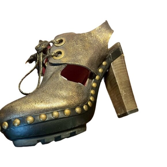 Coach High Heels Size 7.5 Brown Leather Indie Grunge Studded Metallic Steam Punk - Picture 3 of 14